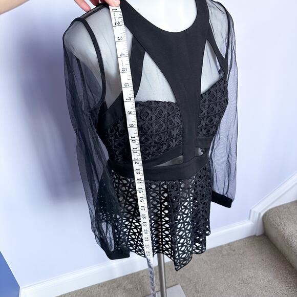 Gracia Black Sheer Peplum Layered Textured Top Size M | Dramatic Textured Style - Picture 5 of 7